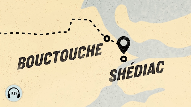 Carte illustrant la distance parcourue par les protagonistes de Bouctouche à Shédiac