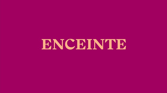 Le mot enceinte écrit sur fond mauve.