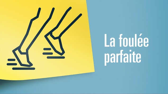 Illustration représentant la foulée, deux pieds entre deux pas de course.