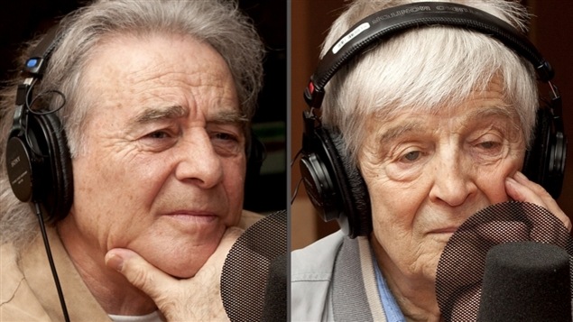 Pascal Gélinas et Gilles Pelletier en entrevue au micro de Catherine Perrin en 2012