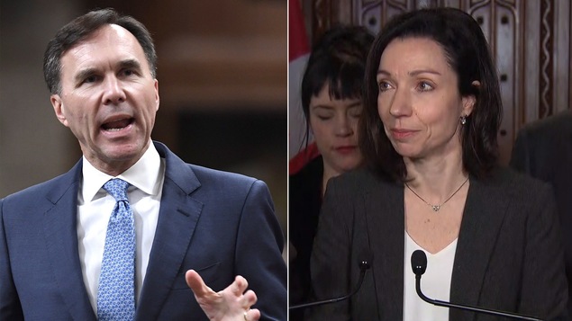 Le ministre des Finances Bill Morneau et la chef du Bloc québécois Martine Ouellet