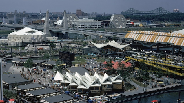 Vue aérienne des pavillons de l'Expo 67