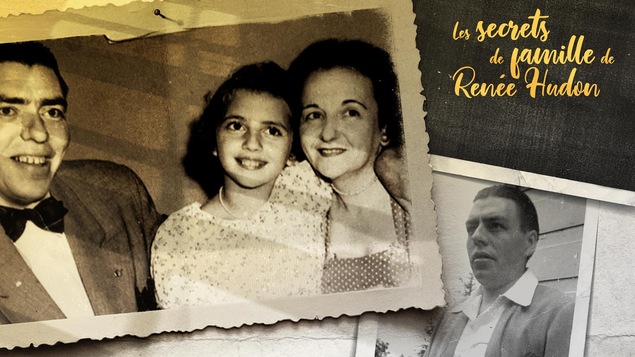 Deux photos montrant Renée Hudon et ses parents sur la première, et son père tout seul, sur la seconde.