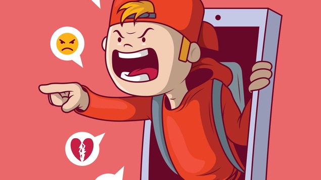 Une illustration d'un garçon qui sort d'un téléphone en criant.