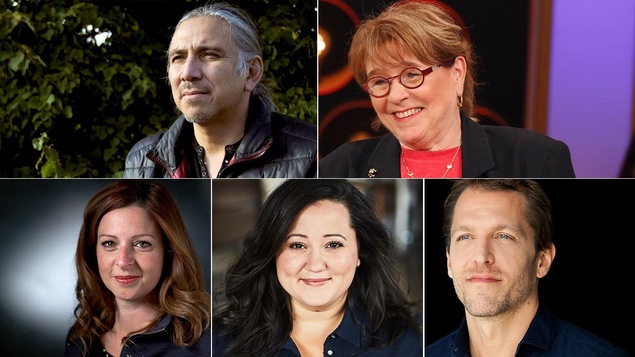 Montage photo des portraits des 5 combattants du Combat national des livres 2019 : Stanley Vollant, Edith Butler, Marie-Maude Denis, Manal Drissi et Deni Ellis Béchard