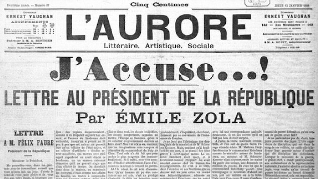 Une lettre au président de la république paru en une du journal L'aurore le 13 janvier 1898.