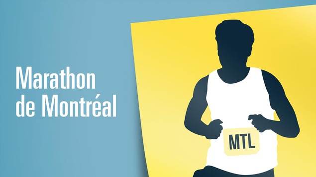 Les mots « Marathon de Montréal » et la silhouette d'un joggeur.