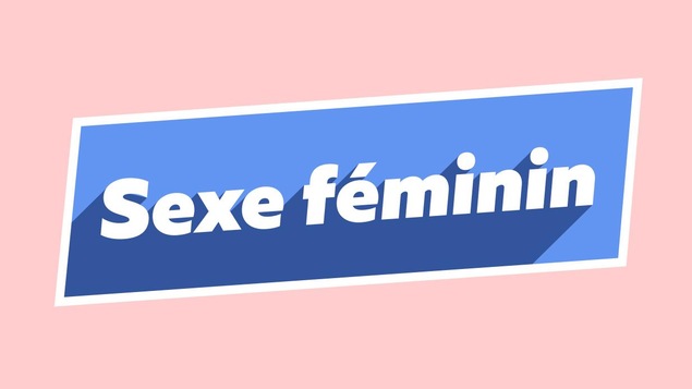 Le mot sexe féminin écrit sur fond bleu.