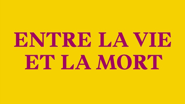Entre la vie et la mort, inscription fuchsia sur fond jaune
