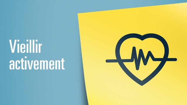 Illustration pour représenter le thème Vieillir activement : un coeur avec une ligne de fréquence cardique