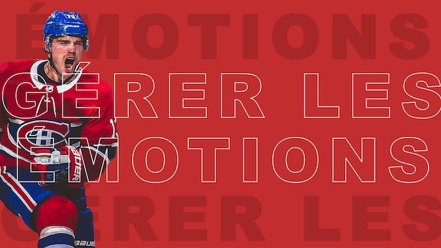 Max Domi sur fond rouge avec libellé « Gérer les émotions ».
