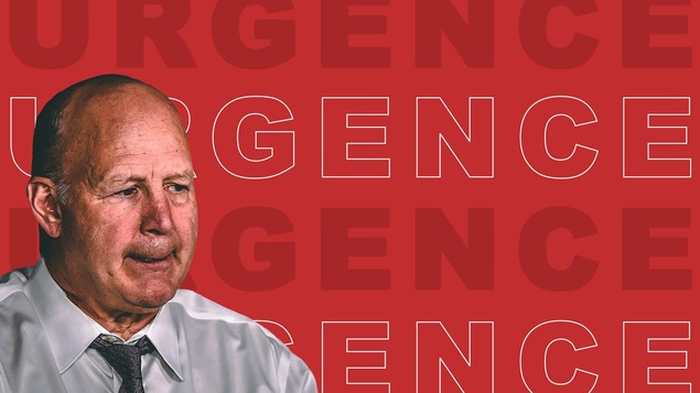 Une photo de Claude Julien sur fond rouge avec le libellé « Urgence ».