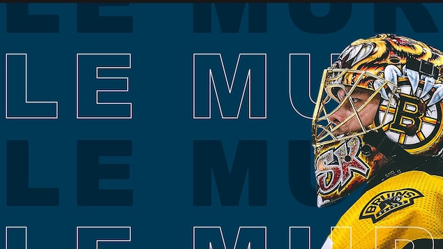 Tuuka Rask sur fond bleu avec libellé "le mur"