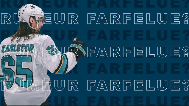 Erik Karlsson sur fond bleu avec libellé : Rumeur farfelue?