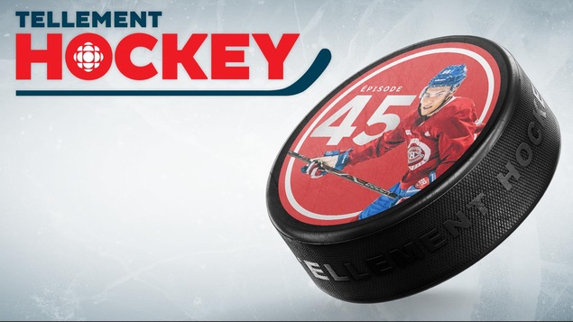 Logo Tellement Hockey ainsi qu'une rondelle sur laquelle apparaissent les chiffres 45 et la photo de Nick Suzuki du Canadien de Montréal.