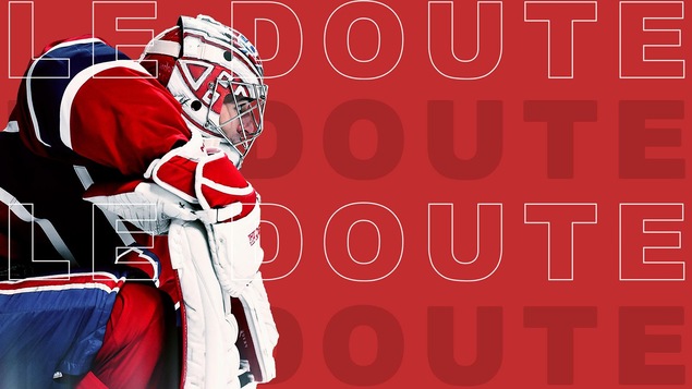 Carey Price sur fond rouge avec un libellé "Le doute"