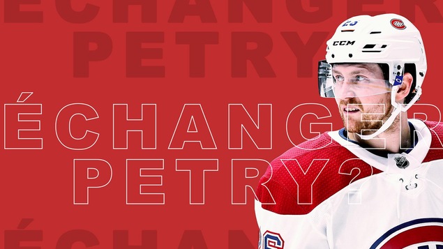 Jeff Petry en uniforme du Canadien sur fond rouge avec le libellé: « Échanger Petry? »