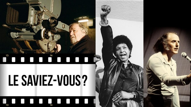 Le saviez-vous? Montage de photos avec les portraits de Jean-Claude Labrecque à la caméra, Winnie Mandela le poing levé dans les airs et Gilles Vigneault sur scène avec un micro. Le saviez-vous? Montage de photos avec les portraits de Jean-Claude Labrecque à la caméra, Winnie Mandela le poing levé dans les airs et Gilles Vigneault sur scène avec un micro.