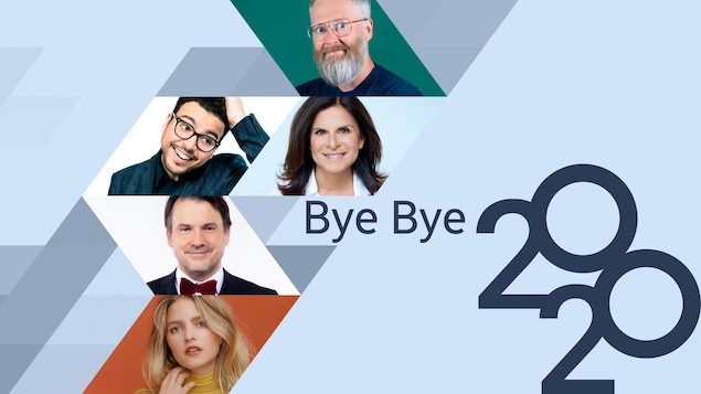 Une mosaïque des comédiens avec la mention «Bye bye 2020».