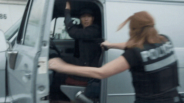 L'arrestation musclée du chauffeur de la camionnette. L'arrestation musclée du chauffeur de la camionnette.