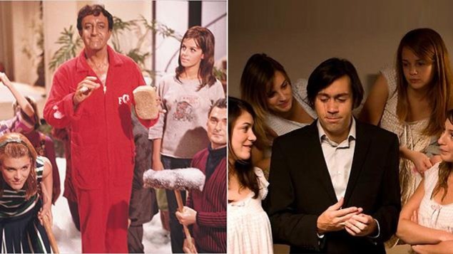 Deux photos d'hommes entourés de femmes Deux photos d'hommes entourés de femmes