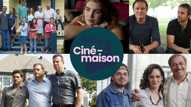 Des images des films De père en flic 2, 1991, Les 3 p'tits cochons 2, Et au pire, on se mariera et Paul à Québec entourent la mention Ciné-maison.