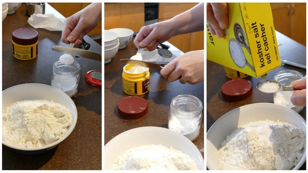 Farine, sel, bicarbonate de soude et levure alimentaire Farine, sel, bicarbonate de soude et levure alimentaire