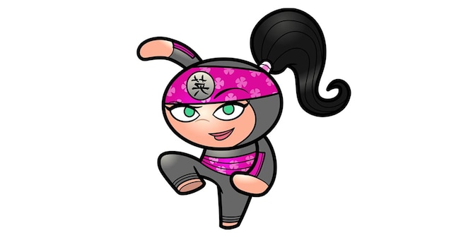 Jeune fille ninja avec une couette, version dessin animé