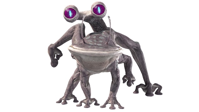 Un extraterrestre avec des yeux rond violets et six pattes