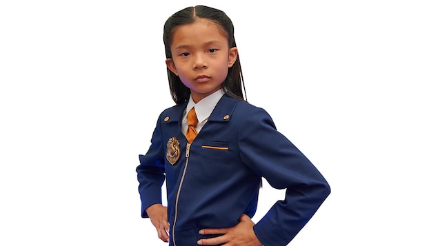 Jeune fille asiatique en uniforme d'agente secrète