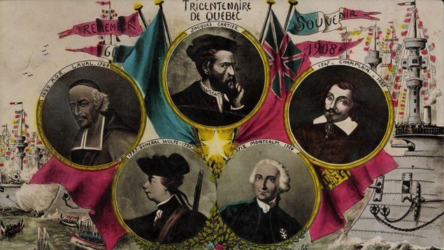 Personnages célèbres de la Nouvelle-France : Cartier, Champlain, Montcalm, Wolfe et Mrg Laval
