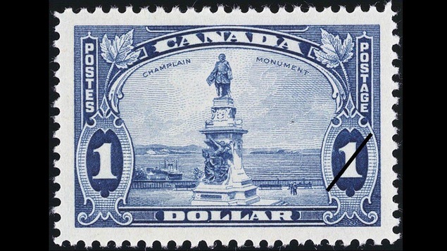 Timbre représentant le monument de Champlain à Québec (1935)