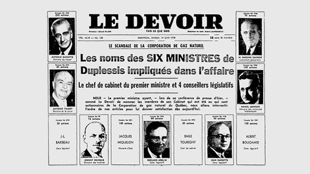Extrait de la une du <em>Devoir</em> du 14 juin 1958