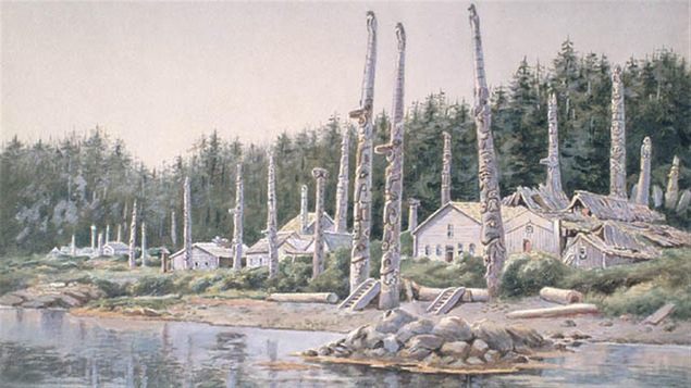 Cette aquarelle peinte en 1903 ou 1904 est similaire à une photo prise en 1885 par Marius Barbeau dans un village alaskain.