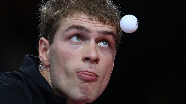 Pierre-Luc Thériault pendant son match contre l'Ougandais Gilton Chelibe Charlotte aux Jeux du Commonwealth à Glasgow en 2014
