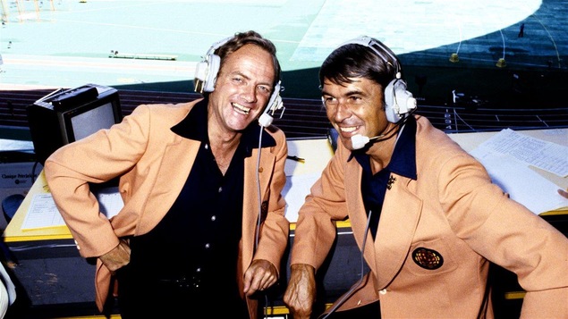 Jo Malléjac et Richard Garneau sur la galerie de presse du Stade olympique, en juillet 1976