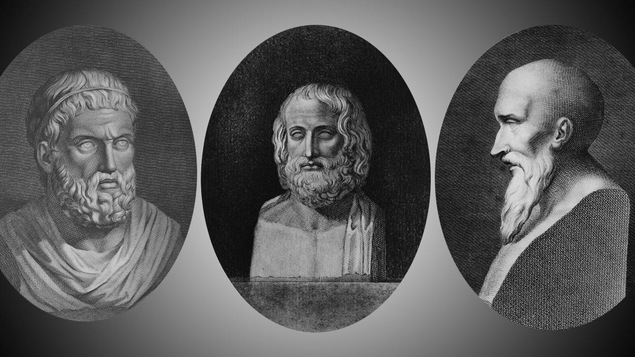 Le buste des dieux grecs Sophocle, Euripide et Eschyle