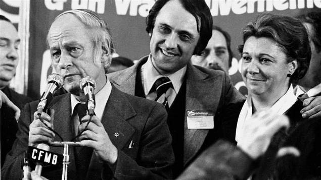 René Lévesque lors de la victoire du Parti québécois en 1976