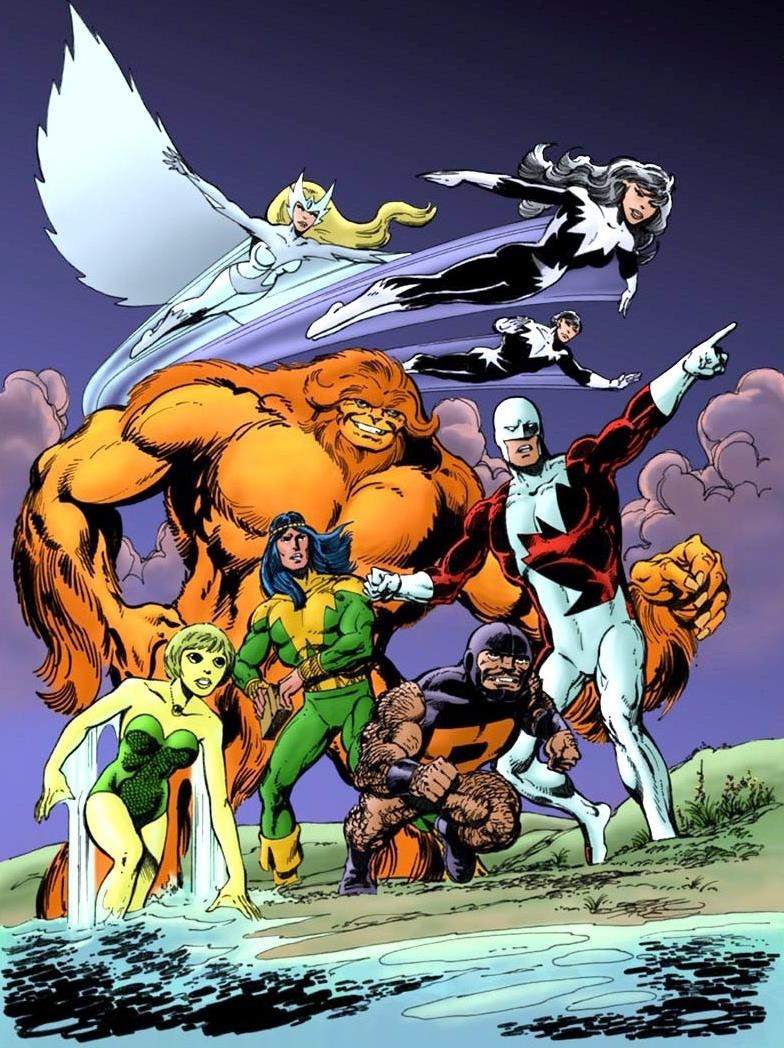 Dessin d'un groupe de superhéros. Dessin d'un groupe de superhéros.