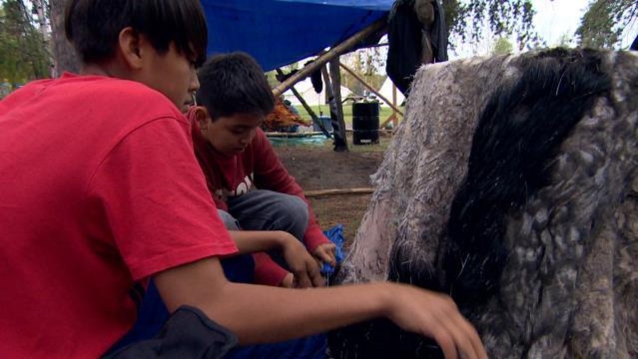 Des enfants autochtones de Yellowknife s'initient au tannage des peaux. Des enfants autochtones de Yellowknife s'initient au tannage des peaux.