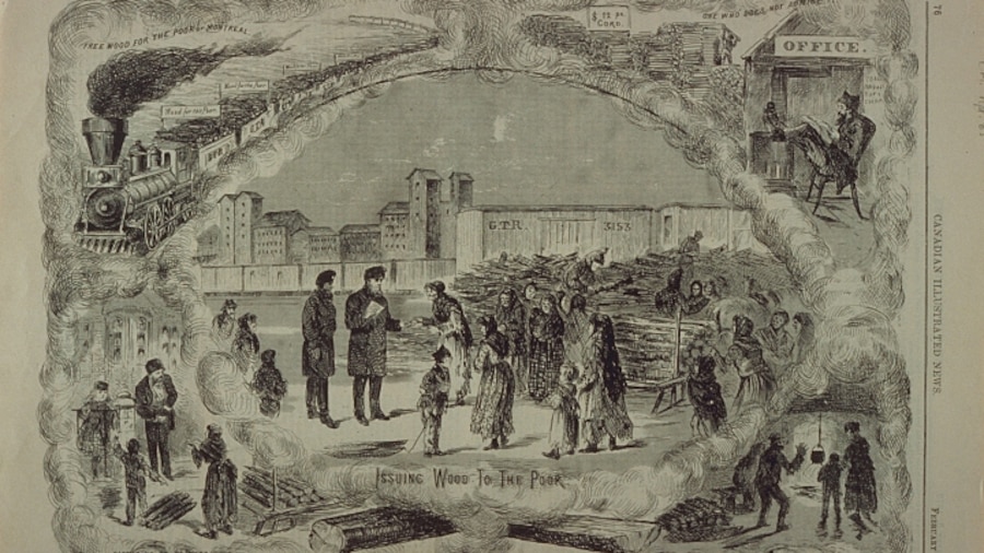 Une vieille illustration de journal montrant la pénurie de bois à Montréal Une vieille illustration de journal montrant la pénurie de bois à Montréal