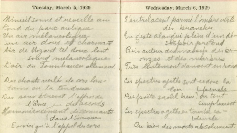 Aperçu du manuscrit <i>Les tristesses</i>, d'Émile Nelligan (1929). Aperçu du manuscrit <i>Les tristesses</i>, d'Émile Nelligan (1929).