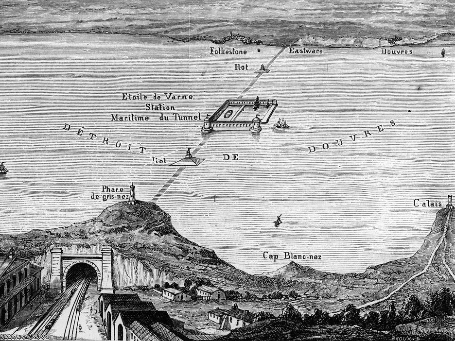Un dessin de tunnel sous-marin entre deux rives. Un dessin de tunnel sous-marin entre deux rives.