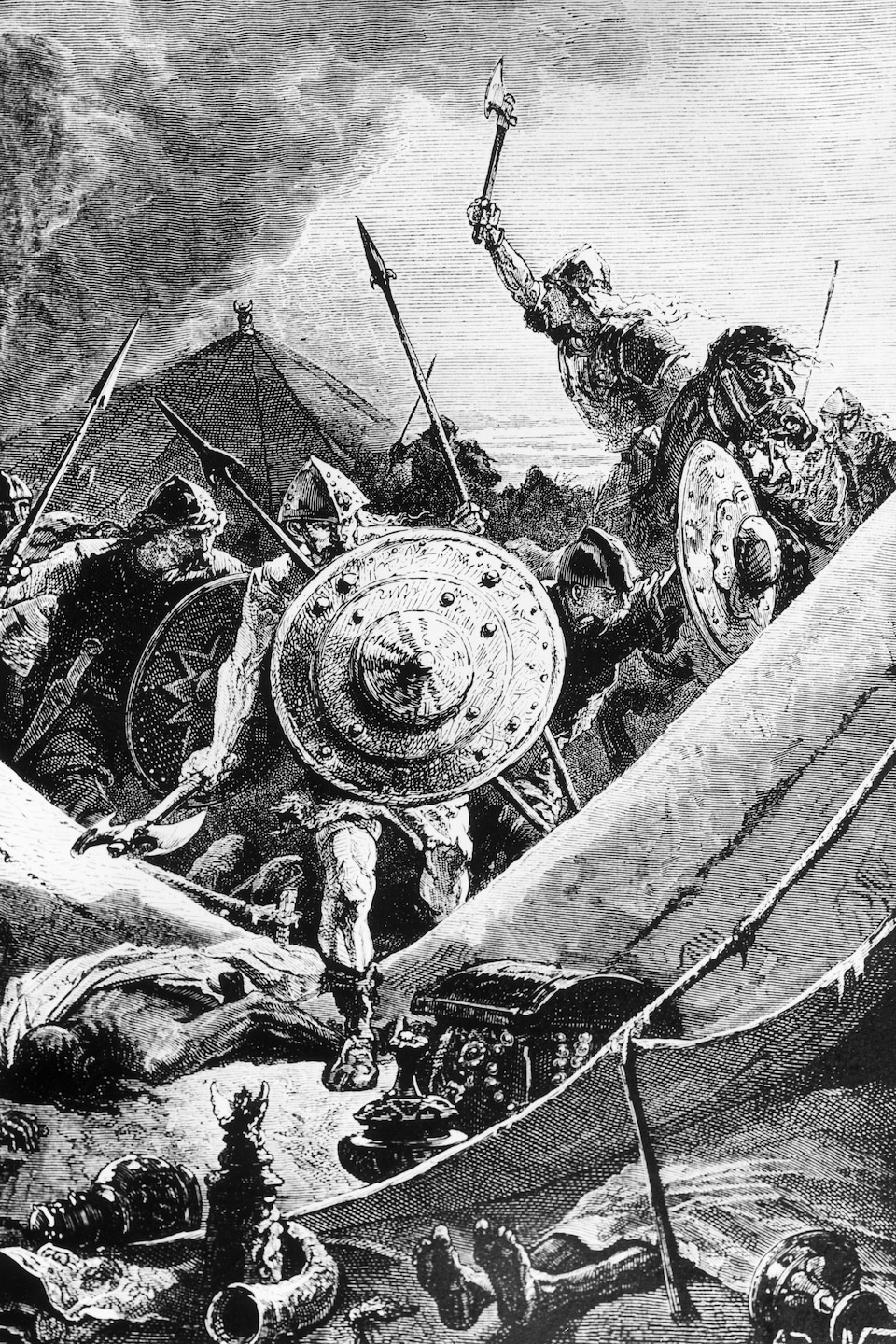 Dessin représentant Charles Martel menant les Francs à la victoire contre les Sarrasins à Poitiers, en 732. Dessin représentant Charles Martel menant les Francs à la victoire contre les Sarrasins à Poitiers, en 732.